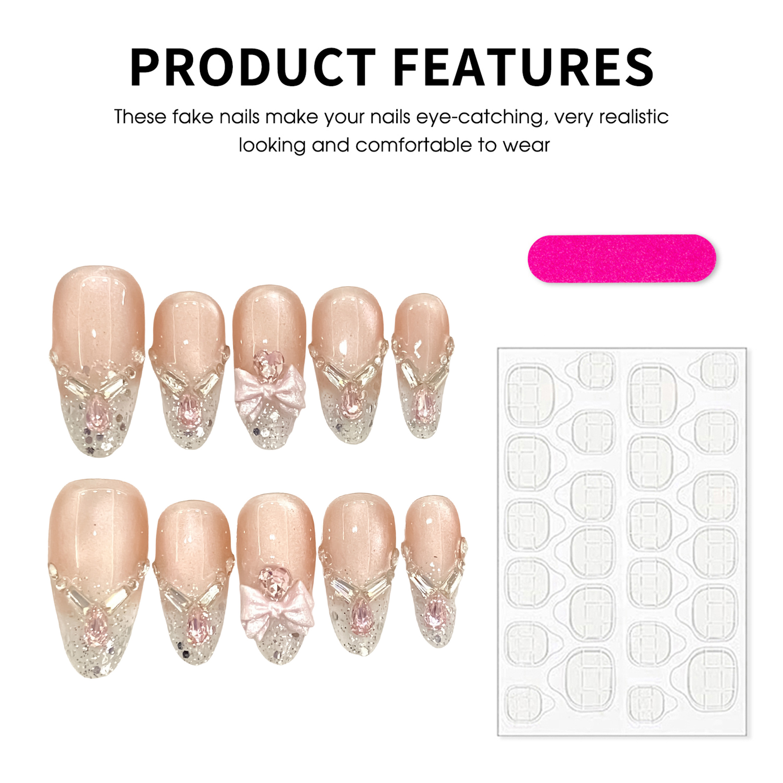 Handmade Cat Eyes False Nails  - Nail Art Pink Cat Eye avis et prix
