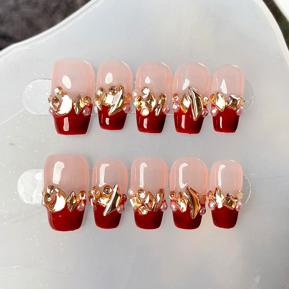 10pcs Short Trapezoid Handmade - Nail Art Red avis et prix
