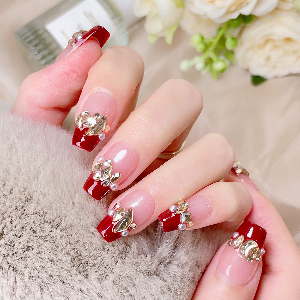 10pcs Short Trapezoid Handmade - Nail Art Red avis et prix