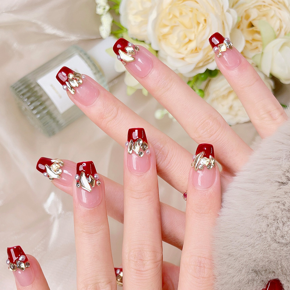 10pcs Short Trapezoid Handmade - Nail Art Red avis et prix