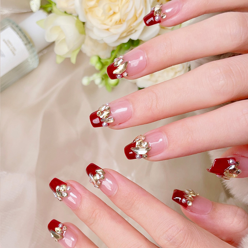 10pcs Short Trapezoid Handmade - Nail Art Red avis et prix