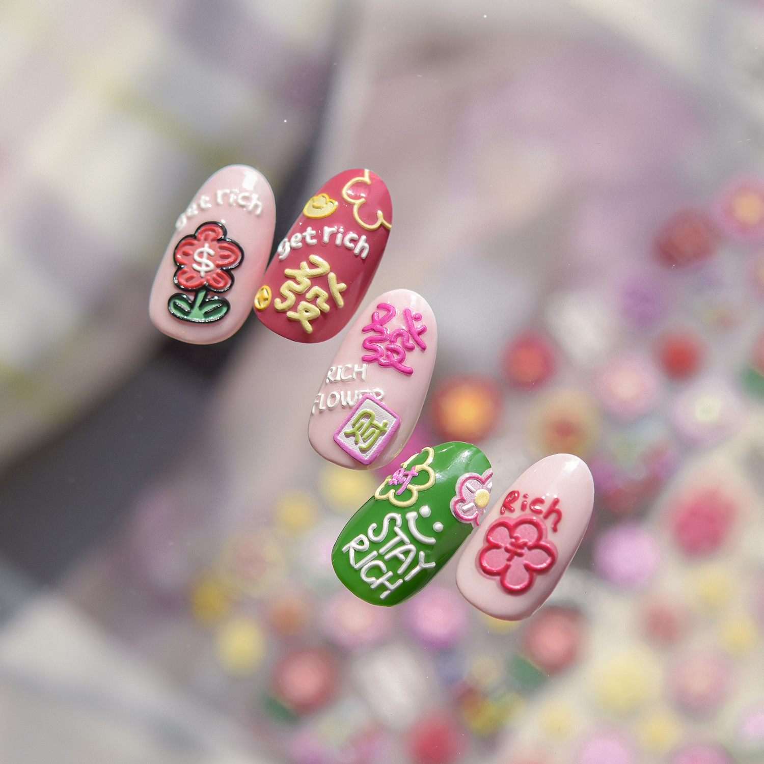 Blessing Word Get Rich Red Flo - Nail Art One Stroke avis et prix
