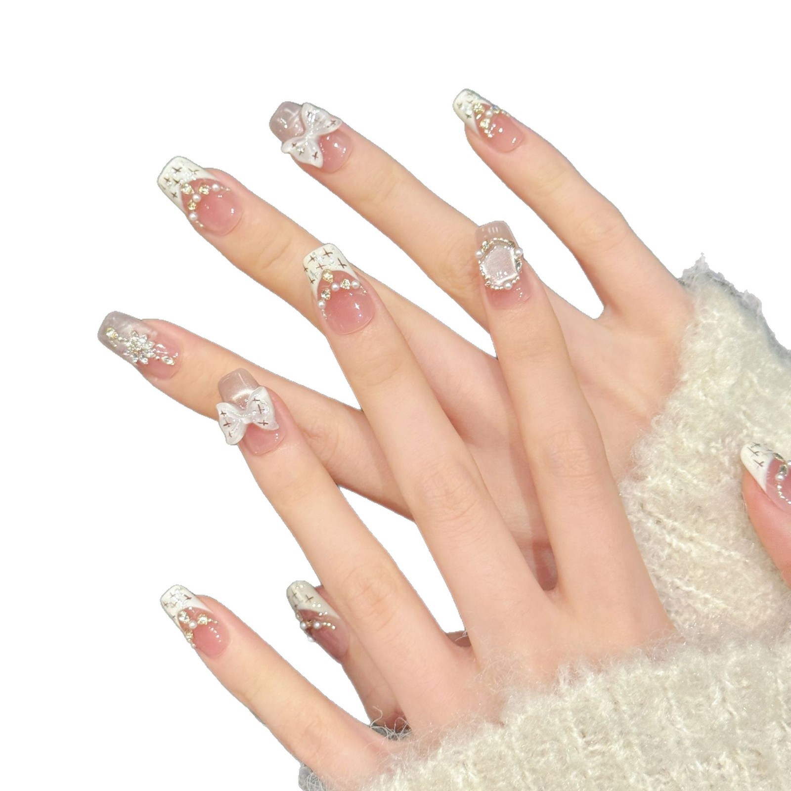 10pcs Sweet Style Press on Nai - Nail Art Pink Cat Eye avis et prix